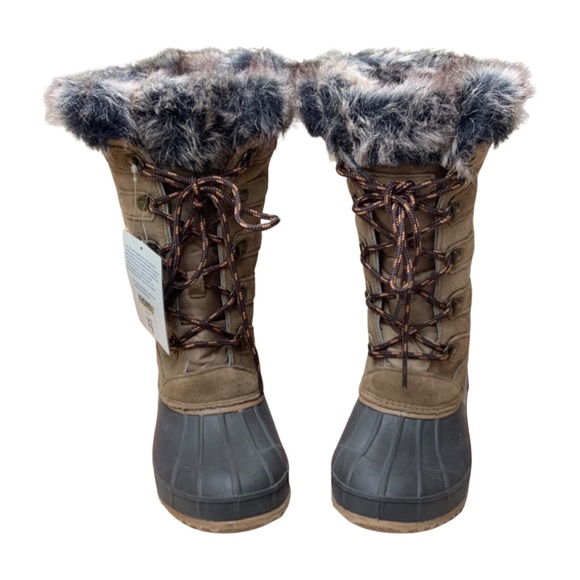 KHOMBU Lace Up Faux Fur Tan Brown Duck Winter Snow Boots, Size 6 - Picture 4 of 8